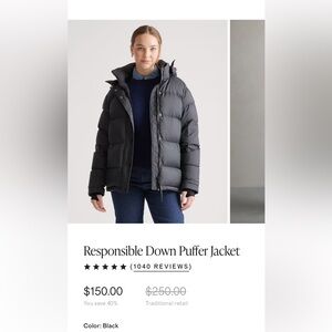 Quince Responsible Down Puffer Jacket, L, NWT